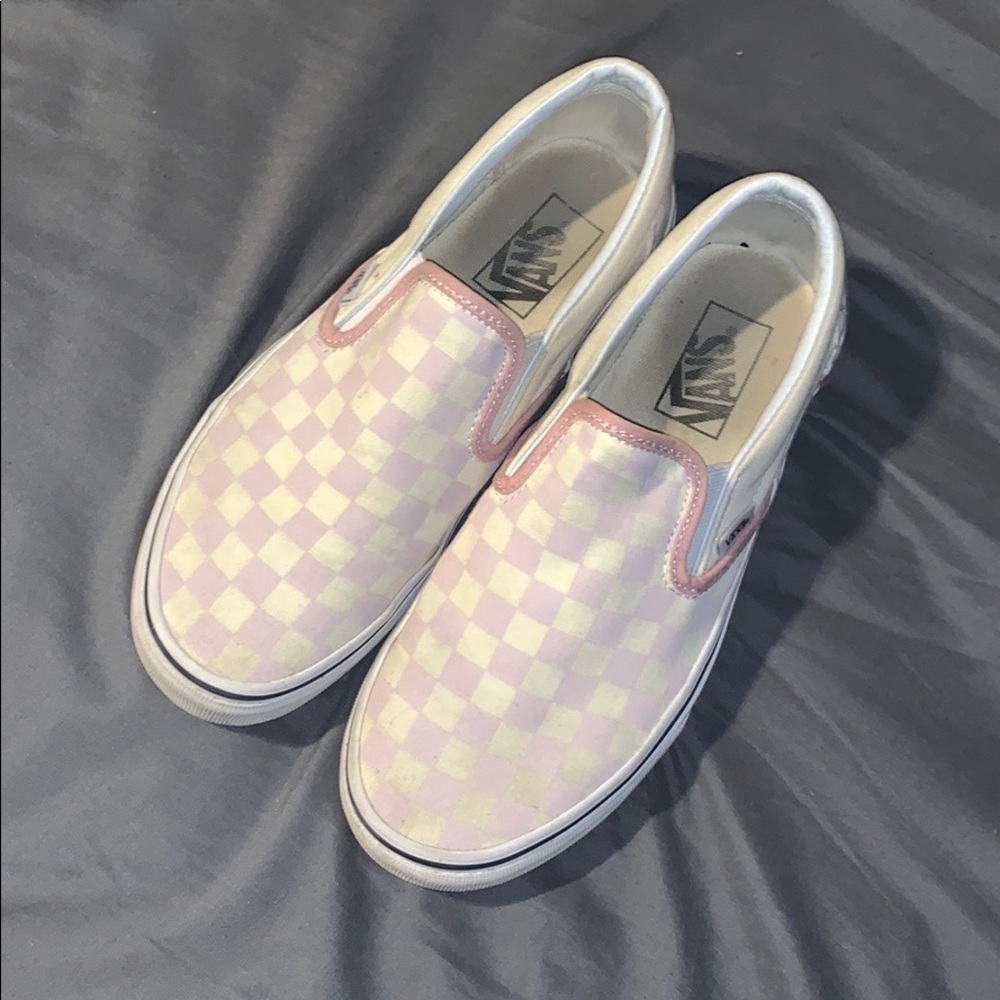 Baby pink checkered vans